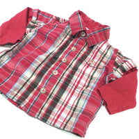 Red & Cream Checked Shirt with Jersey Sleeves - Boys 3-6 Months