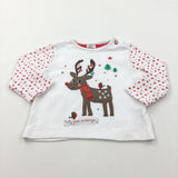 'My First Christmas' Rudolph Appliqued White Long Sleeve Christmas Top - Boys/Girls 3-6 Months