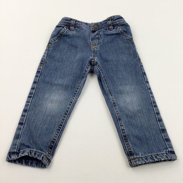 Mid Blue Lined Denim Jeans With Adjustable Waistband - Boys 12-18 Months