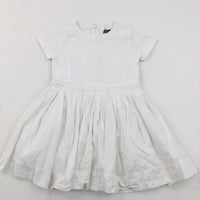Textured White Lined Cotton Dress - Girls 3-4 Years