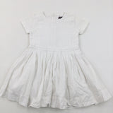 Textured White Lined Cotton Dress - Girls 3-4 Years