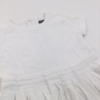 Textured White Lined Cotton Dress - Girls 3-4 Years