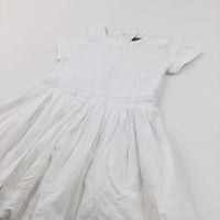 Textured White Lined Cotton Dress - Girls 3-4 Years