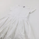 Textured White Lined Cotton Dress - Girls 3-4 Years