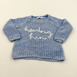 'Having Fun' Blue & White Knitted Jumper - Boys 12-18 Months