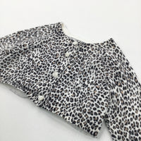 Leopard Print Pattern Cream Lightweight Knitted Cardigan - Girls 0-3 Months