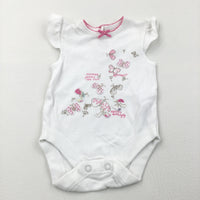 Butterflies Pink & White Short Sleeve Bodysuit - Girls 0-3 Months