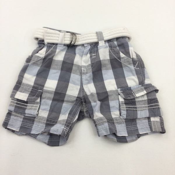 Charcoal Grey & White Checked Lightweight Cotton Cargo Shorts - Boys 0-3 Months