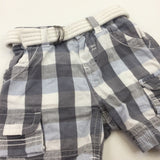 Charcoal Grey & White Checked Lightweight Cotton Cargo Shorts - Boys 0-3 Months