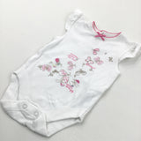Butterflies Pink & White Short Sleeve Bodysuit - Girls 0-3 Months