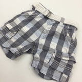 Charcoal Grey & White Checked Lightweight Cotton Cargo Shorts - Boys 0-3 Months