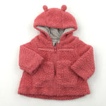 Red Fleece Coat with Hood - Girls 6-9 Months