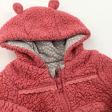 Red Fleece Coat with Hood - Girls 6-9 Months