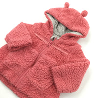 Red Fleece Coat with Hood - Girls 6-9 Months