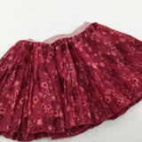 Flowers Red Polyester Skirt - Girls 18-24 Months