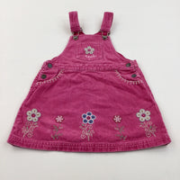 Flower Appliqued Pink Cord Dungaree Dress - Girls 12-18 Months