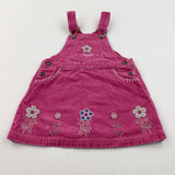 Flower Appliqued Pink Cord Dungaree Dress - Girls 12-18 Months