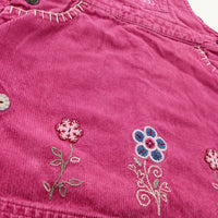 Flower Appliqued Pink Cord Dungaree Dress - Girls 12-18 Months