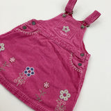 Flower Appliqued Pink Cord Dungaree Dress - Girls 12-18 Months