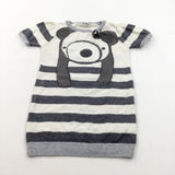 Panda Grey & Cream Knitted Dress - Girls 12-18 Months