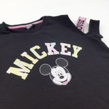 'Mickey' Mickey Mouse Black Jersey Short Sleeve Sweatshirt/T-Shirt - Girls 10-11 Years