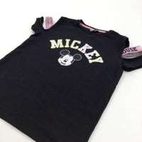 'Mickey' Mickey Mouse Black Jersey Short Sleeve Sweatshirt/T-Shirt - Girls 10-11 Years