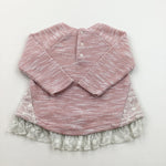 Pink & White Lightweight Knitted Jumper With Lace Trim - Girls 12-18 Months