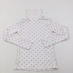 Pink Spots White Long Sleeved Roll Neck Top - Girls 8-9 Years