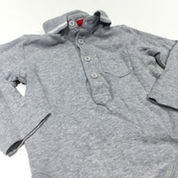 Grey Polo Shirt Style Long Sleeve Bodysuit - Boys 9-12 Months
