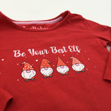 'Be Your Best Elf' Gonks Red Long Sleeve Christmas Top - Girls 9-12 Months