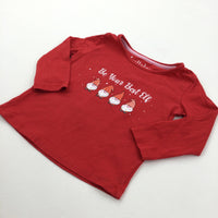 'Be Your Best Elf' Gonks Red Long Sleeve Christmas Top - Girls 9-12 Months