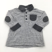Grey Striped Long Sleeved Polo Shirt - Boys 3-6 Months