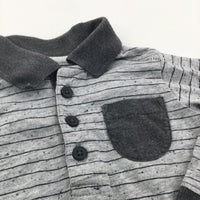 Grey Striped Long Sleeved Polo Shirt - Boys 3-6 Months