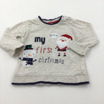 'My First Christmas' Santa & Snowman Oatmeal & Navy Long Sleeve Christmas Top - Boys/Girls 6-9 Months