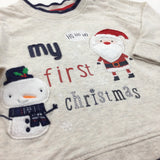 'My First Christmas' Santa & Snowman Oatmeal & Navy Long Sleeve Christmas Top - Boys/Girls 6-9 Months