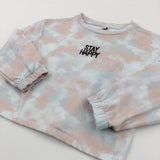 'Stay Happy' Mottled Pink & Blue Lightweight Sweatshirt - Girls 9 Years