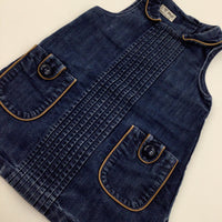 Dark Blue Denim Pinafore Dress - Girls 12-18 Months