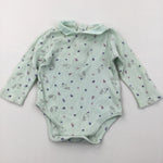 Squirrels Pale Green Long Sleeve Bodysuit with Frilly Collar - Girls 3-6 Months