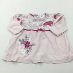 Flowers Dark Pink & Pale Pink Jersey Dress - Girls 3-6 Months