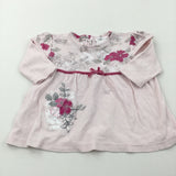 Flowers Dark Pink & Pale Pink Jersey Dress - Girls 3-6 Months