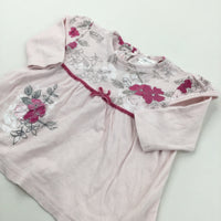 Flowers Dark Pink & Pale Pink Jersey Dress - Girls 3-6 Months