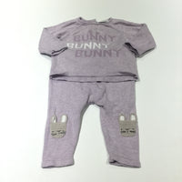 'Bunny Bunny Bunny' Rabbit Lilac Knitted Lightweight Jumper & Leggings Set - Girls 3-6 Months
