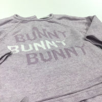 'Bunny Bunny Bunny' Rabbit Lilac Knitted Lightweight Jumper & Leggings Set - Girls 3-6 Months