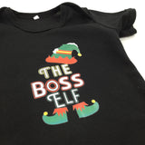 'The Boss Elf' Black Christmas Short Sleeve Bodysuit - Boys/Girls 12 Months