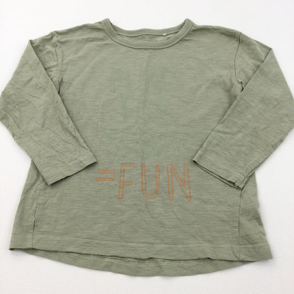 'Plans For Today = Fun' Sage Green Long Sleeve Top - Boys 5-6 Years