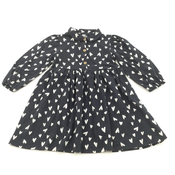 Hearts Navy & White Jersey Dress - Girls 2-3 Years