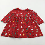 Christmas Trees & Gingerbread Red Jersey Christmas Dress - Girls 3-6 Months