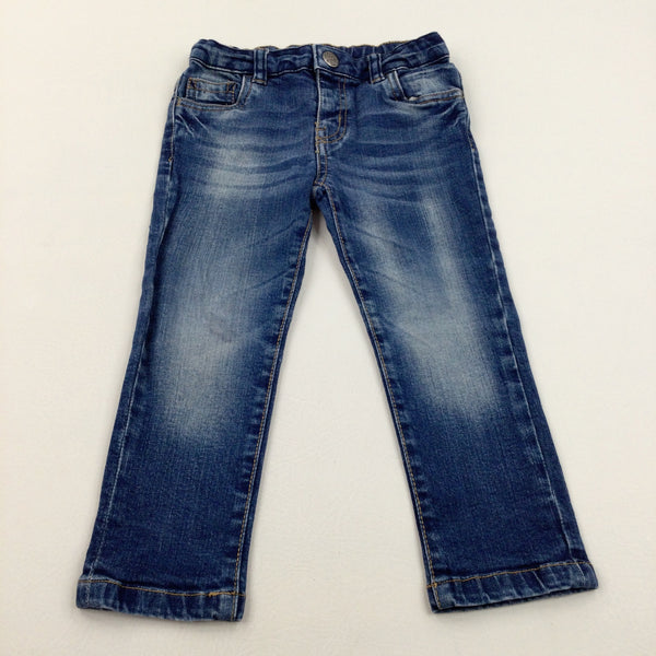 Mid Blue Denim Jeans With Adjustable Waistband - Boys 18-24 Months