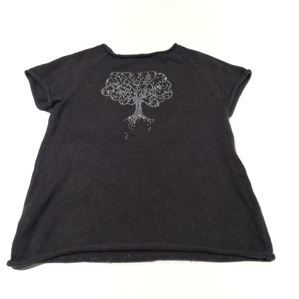 Tree Studded Brown Knitted Short Sleeve Jumper - Girls 7-8 Years