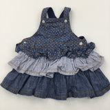 Spotty Layered Lightweight Denim Dungaree Dress - Girls 3-6 Months